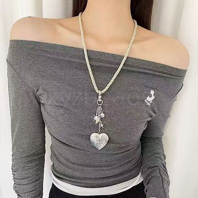 Alloy Floral Heart Locket Pendant Twisted Polyester Cord Necklaces for Women WGF1E9C-01-1