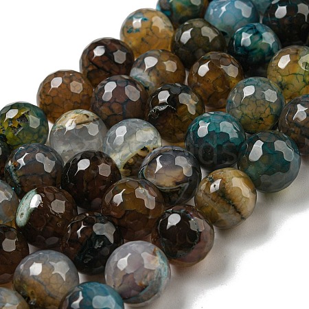 Faceted Natural Dragon Veins Agate Beads Strands G-F447-12mm-P03-1