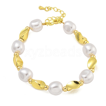 Rack Plating Brass Oval & Twist Beaded Bracelets for Women BJEW-B106-22G-1