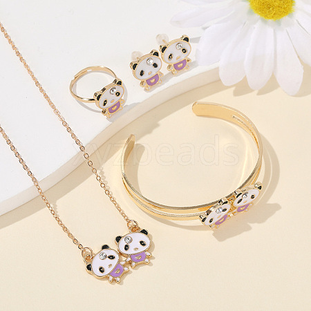 Panda Alloy Enamel & Rhinestones Stud Earring & Pendant Necklaces & Cuff Bangles & Rings Sets for Women FS-WGAF002-03-1