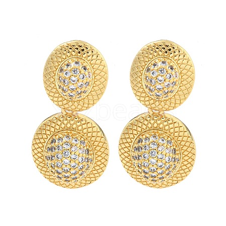 Oval Brass Pave Clear Cubic Zirconia Dangle Stud Earrings EJEW-M258-29G-1