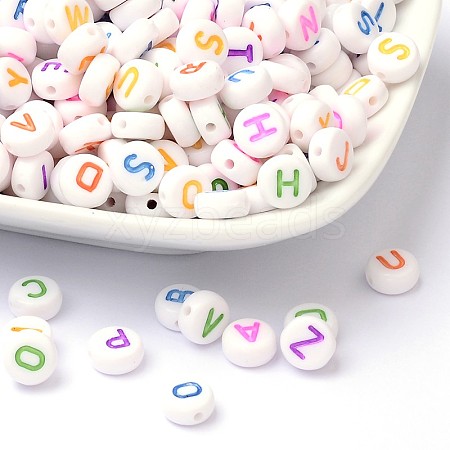 Initial White Acrylic Beads OACR-TAG0001-01-1