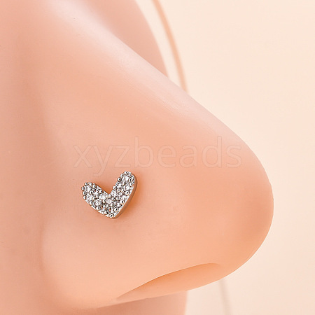 316L Surgical Stainless Steel Micro Pave Clear Cubic Zirconia L-Shaped Nose Rings WG5ADDF-03-1