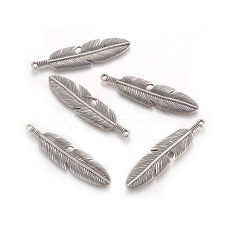 Tibetan Style Alloy Feather Big Pendants TIBEP-A12720-AS-RS-1