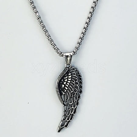 3Pcs Fashionable Retro Titanium Steel Punk Hollow Feather Wing Pendants for Men OZ1327-1-1