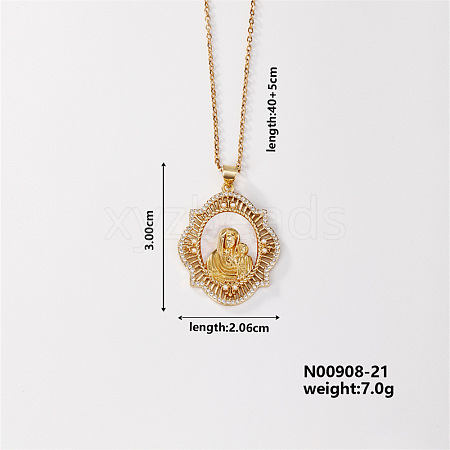Elegant Vintage Hollow Brass Crystal Rhinestone Virgin Mary Pendant Necklaces for Women OJ5614-7-1
