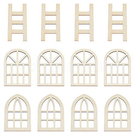 SUPERFINDINGS 12Pcs 3 Styles Wooden Mini Ladders & Windows WOOD-FH0002-05-1