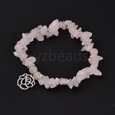 Natural Rose Quartz Beaded Stretch Bracelets X-BJEW-JB01996-01-1