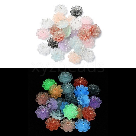 Flower Resin Cabochons with Golden Glitter Powder CRES-Q006-07A-1