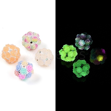 Handmade Luminous Polymer Clay Rhinestone Beads CLAY-H003-06-1