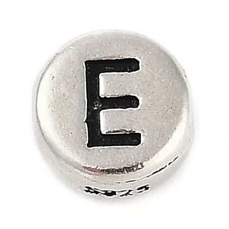 925 Sterling Silver Flat Round with Letter Beads LS-STER-G044-01AS-E-1