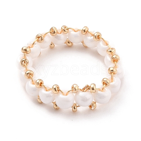 Round Glass Seed Beaded Finger Rings RJEW-JR00307-02-1