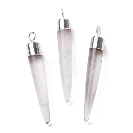 Natural Quartz Crystal Brass Pointed Pendants G-B025-02P-04-1