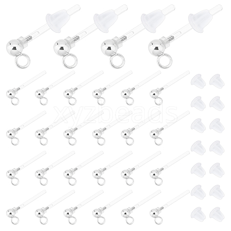 DICOSMETIC 50Pcs Transparent Painless Prevent Allergy Resin Stud Earring Findings with Stainless Steel Findings KY-DC0001-03-1