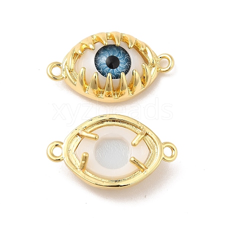 Evil Eye Resin Brass Connector Charms RESI-E026-01G-02-1