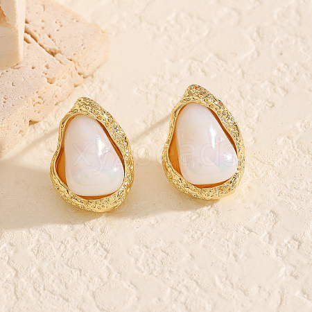 Fashionable Brass Irregular Geometric Imitation Pearl Stud Earrings AH5937-1