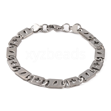 Tarnish Resistant Vacuum Plating 304 Stainless Steel Mariner Hollow Cross Link Chain Bracelets BJEW-B078-64P-1