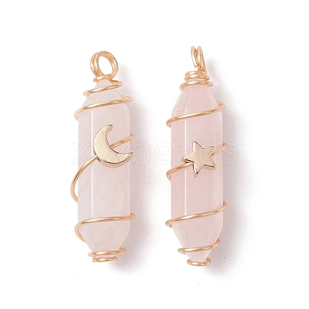 Natural Rose Quartz Copper Wire Wrapped Pendants PALLOY-JF02535-03-1