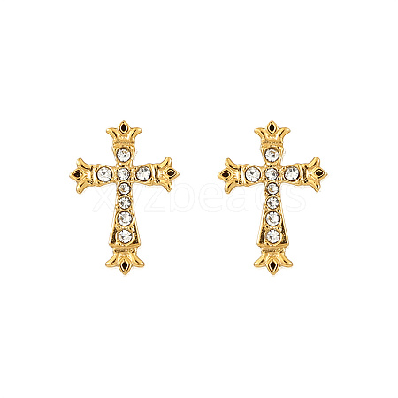 Cross Stainless Steel Pave Crystal Rhinestone Stud Earrings for Women Men RC3247-1