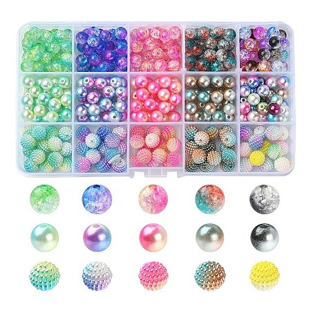 385Pcs 15 Style ABS Plastic Imitation Pearl & Transparent Crackle Acrylic Beads OACR-YW0001-46-1