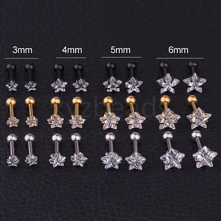 316L Surgical Stainless Steel Clear Cubic Zirconia Star Cartilage Earrings WGC4894-04-1