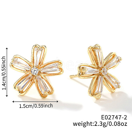 Chic Minimalist Flower Brass Clear Cubic Zirconia Stud Earrings XA2558-2-1