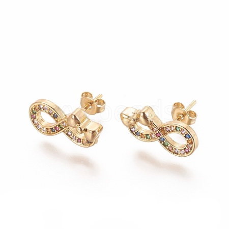 Brass Micro Pave Cubic Zirconia Stud Crawler Earrings EJEW-L229-04G-1