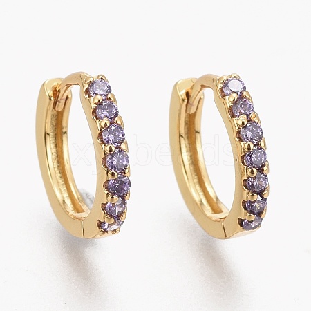 Brass Micro Pave Cubic Zirconia Huggie Hoop Earrings EJEW-L231-51G-1