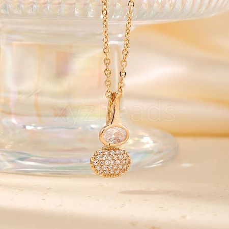 Brass Pave Clear Cubic Zirconia Gourd Shape Pendant Necklaces for Women YJ8780-1