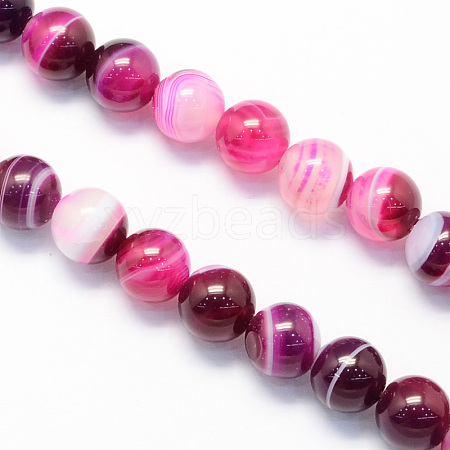 Round Natural Striped Agate/Banded Agate Stone Beads Strands G-S118-8mm-02-1