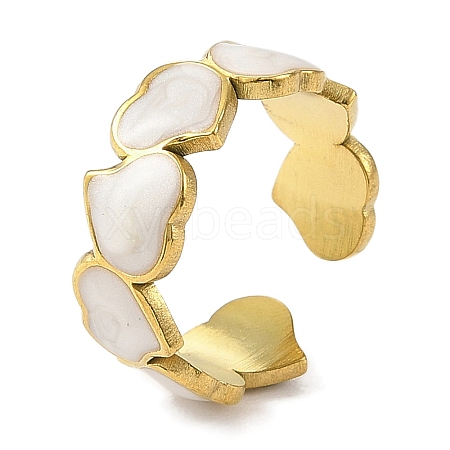 Heart 304 Stainless Steel Enamel Open Cuff Rings for Women RJEW-F166-30G-02-1