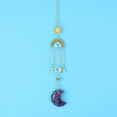 Amethyst Moon Sun Catcher Hanging Ornaments HJEW-PW0002-11J-1