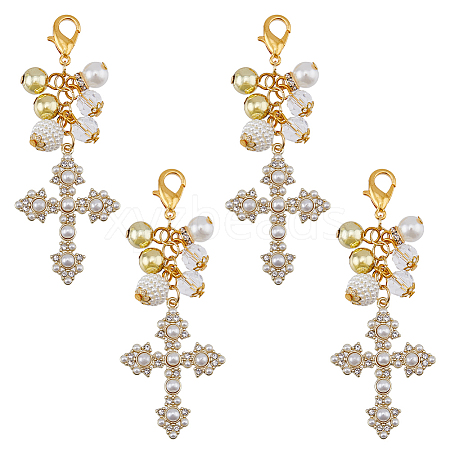 Cross Pearl Alloy Pendant Decorations HJEW-AB00163-1