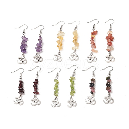 Natural Gemstone Chips Dangle Earrings EJEW-G336-01AS-1