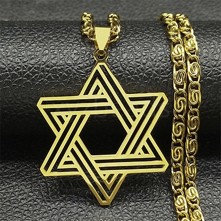 304 Stainless Steel Lumachina Chain Star of David Pendant Necklaces NJEW-S003-03G-1