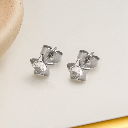304 Stainless Steel Clear Cubic Zirconia Stud Earrings EJEW-Q044-06P-1