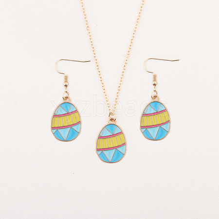 Easter Egg Alloy Enamel Pendant Necklace & Dangle Earrings Sets FS-WG38758-09-1
