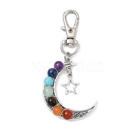 Wire Wrapped Chakra Synthetic & Natural Mixed Stone & Alloy Moon Pendant Decorations HJEW-JM01576-01-1