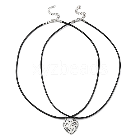 2Pcs 2 Style Alloy Split Heart Matching Pendant Necklaces Set NJEW-JN04552-1