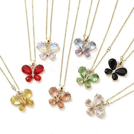 Butterfly Light Gold Brass Micro Pave Cubic Zirconia Pendant Necklaces NJEW-E105-02KCG-1