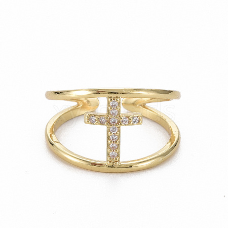 Brass Micro Pave Clear Cubic Zirconia Cuff Rings RJEW-Q164-025-NF-1