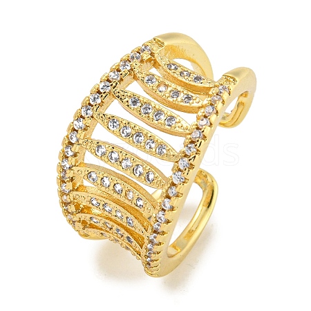 Rack Plating Brass Micro Pave Cubic Zirconia Wide Open Cuff Ring for Women RJEW-C082-04G-1
