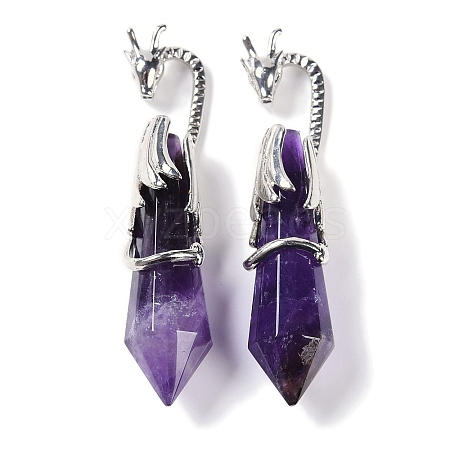 Natural Amethyst Faceted Pointed Bullet Big Pendants G-L524-19P-14-1