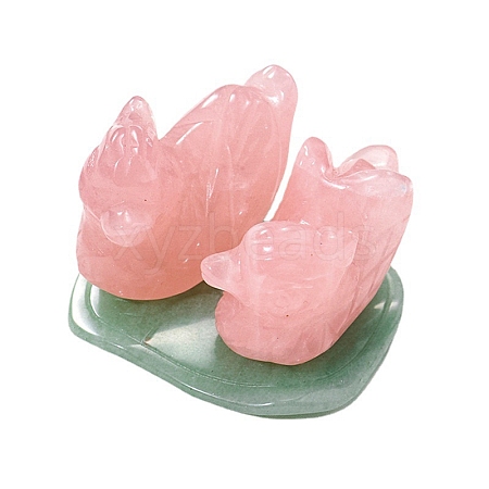 Natural Rose Quartz Mandarin Duck & Green Aventurine Lotus Leaf Figurine Display Decorations G-PW0007-012-1