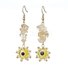 Evil Eye Natural Citrine Chip & Seed Beads Dangle Earrings EJEW-MZ00166-02-1