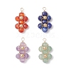 4Pcs 4 Styles Natural Amethyst & Agate & Green Aventurine & Lapis Lazuli Faceted Round Beaded Flower Pendants PALLOY-TA00256-1