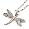 Brass Pave Clear Cubic Zirconia Dragonfly Pendant Necklaces NJEW-M080-03-1