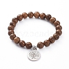 Unisex Wood Beads Stretch Charm Bracelets BJEW-JB04959-04-1