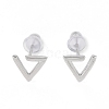 Anti-Tarnish Triangle Rhodium Plated 999 Fine Silver Stud Earrings for Women EJEW-S215-22P-2