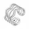 304 Stainless Steel Wave Open Cuff Ring RJEW-T023-34P-3